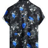 Schwarzes Herrenhemd mit blauen Blumen