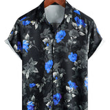 Schwarzes Herrenhemd mit blauen Blumen