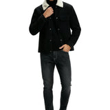 Herren-Samtjacke mit Sherpakragen – Schwarz