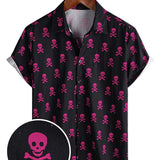 Rosa Herrenhemd mit Totenkopf im Punkrock-Stil