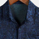 Marineblaues Boho-Herrenhemd mit Ethno-Muster