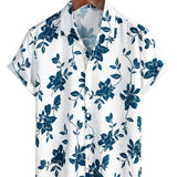 Manfred Kurzarmhemd für Herren mit blauen Blumen – Weiß