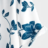 Manfred Kurzarmhemd für Herren mit blauen Blumen – Weiß