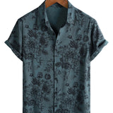 Blaues Vintage-Herrenhemd mit Blumenmuster