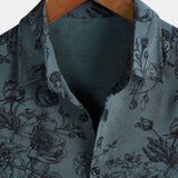 Blaues Vintage-Herrenhemd mit Blumenmuster