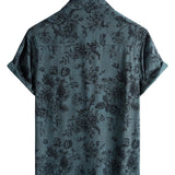 Blaues Vintage-Herrenhemd mit Blumenmuster