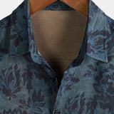 Blaues Boho-Herrenhemd mit Blumenmuster
