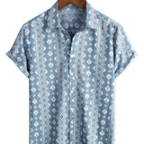 Thomas Gestreiftes Retro-Kurzarmhemd für Herren – Blau
