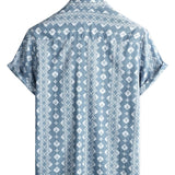 Thomas Gestreiftes Retro-Kurzarmhemd für Herren – Blau