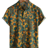 Roman Kurzarm-Herrenhemd im Retro-Look mit Sonnenblumen – Grün