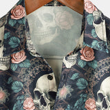 Klaus Kurzarm-Herrenhemd mit Totenkopfmotiv – Marineblau