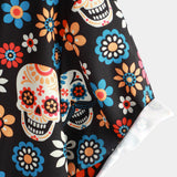 Pascal Kurzarm-Herrenhemd mit Totenkopfmotiv – Schwarz