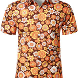 Ralf Retro-Kurzarmhemd für Herren mit Blumen – Orange