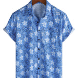 Levin Kurzarm-Herrenhemd mit Blumenmuster – Blau