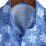 Levin Kurzarm-Herrenhemd mit Blumenmuster – Blau