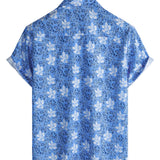 Levin Kurzarm-Herrenhemd mit Blumenmuster – Blau