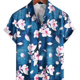 Marineblaues Herrenhemd mit Blumen und Reverskragen