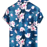 Marineblaues Herrenhemd mit Blumen und Reverskragen
