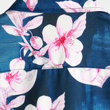 Marineblaues Herrenhemd mit Blumen und Reverskragen