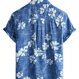 Blaues Hawaii-Herrenhemd mit Blumen und Knopfleiste