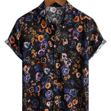 Schwarzes Boho-Herrenhemd mit Blumenmuster