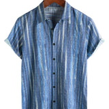 Kilian Gestreiftes Retro-Kurzarmhemd für Herren – Blau