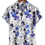 Hans Kurzarm-Herrenhemd im Retro-Look mit Blumenmuster – Blau