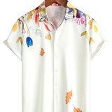 Weißes Sommer-Herrenhemd mit Blumen und Knopfleiste
