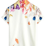 Weißes Sommer-Herrenhemd mit Blumen und Knopfleiste