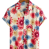 Adrian Kurzarm-Herrenhemd im Hawaii-Stil mit Gänseblümchen – Beige