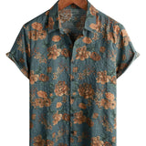 Blaues Sommer-Herrenhemd mit Retro-Blumen