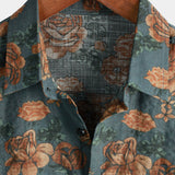 Blaues Sommer-Herrenhemd mit Retro-Blumen