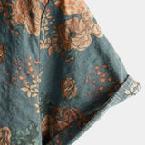 Blaues Sommer-Herrenhemd mit Retro-Blumen