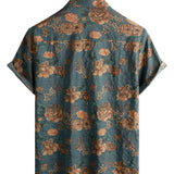 Blaues Sommer-Herrenhemd mit Retro-Blumen