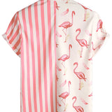 Rosa Herrenhemd mit Flamingos und Streifen