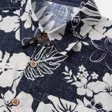Marineblaues Vintage-Herrenhemd mit Inselblumen