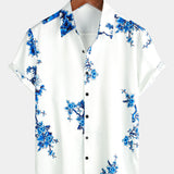 Weißes Casual-Herrenhemd mit blauen Blumen