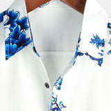 Weißes Casual-Herrenhemd mit blauen Blumen