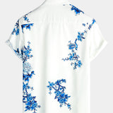 Weißes Casual-Herrenhemd mit blauen Blumen