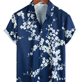 Marineblaues Vintage-Herrenhemd mit Blumen