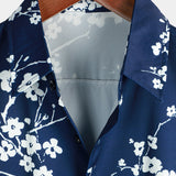 Marineblaues Vintage-Herrenhemd mit Blumen