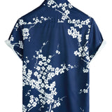 Marineblaues Vintage-Herrenhemd mit Blumen