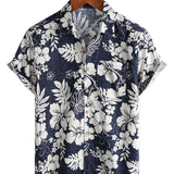 Marineblaues Vintage-Herrenhemd mit Inselblumen