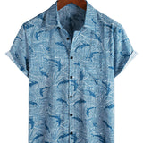 Lars Kurzarm-Herrenhemd im Hawaii-Stil mit Haimotiv – Blau