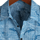 Lars Kurzarm-Herrenhemd im Hawaii-Stil mit Haimotiv – Blau