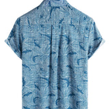 Lars Kurzarm-Herrenhemd im Hawaii-Stil mit Haimotiv – Blau