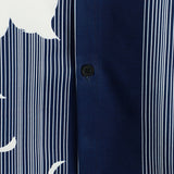 Marineblaues Aloha-Herrenhemd mit Blumen und Streifen