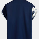Marineblaues Aloha-Herrenhemd mit Blumen und Streifen
