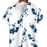 Weißes Kurzarm-Herrenhemd mit Blumen