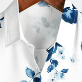 Weißes Kurzarm-Herrenhemd mit Blumen